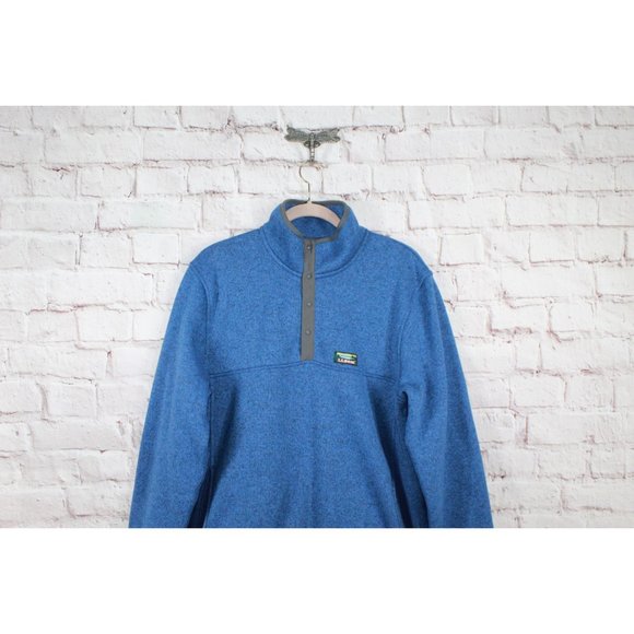 LL Bean Blue Smooth Rugged Knit Comfort Fleece Pullover Sweater Size L - Picture 2 of 9